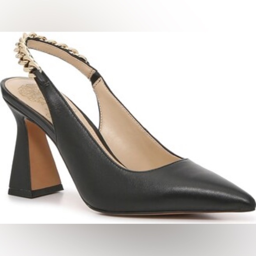 Vince Camuto 6.5/37 Black with gold chain heels - worn once